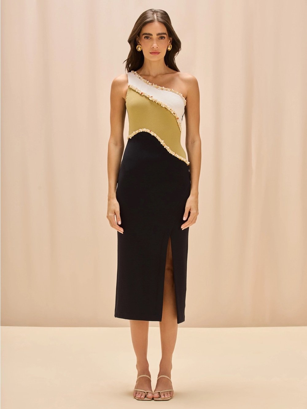 PATBO JADE KNIT COLORS MIDI DRESS IN BLACK